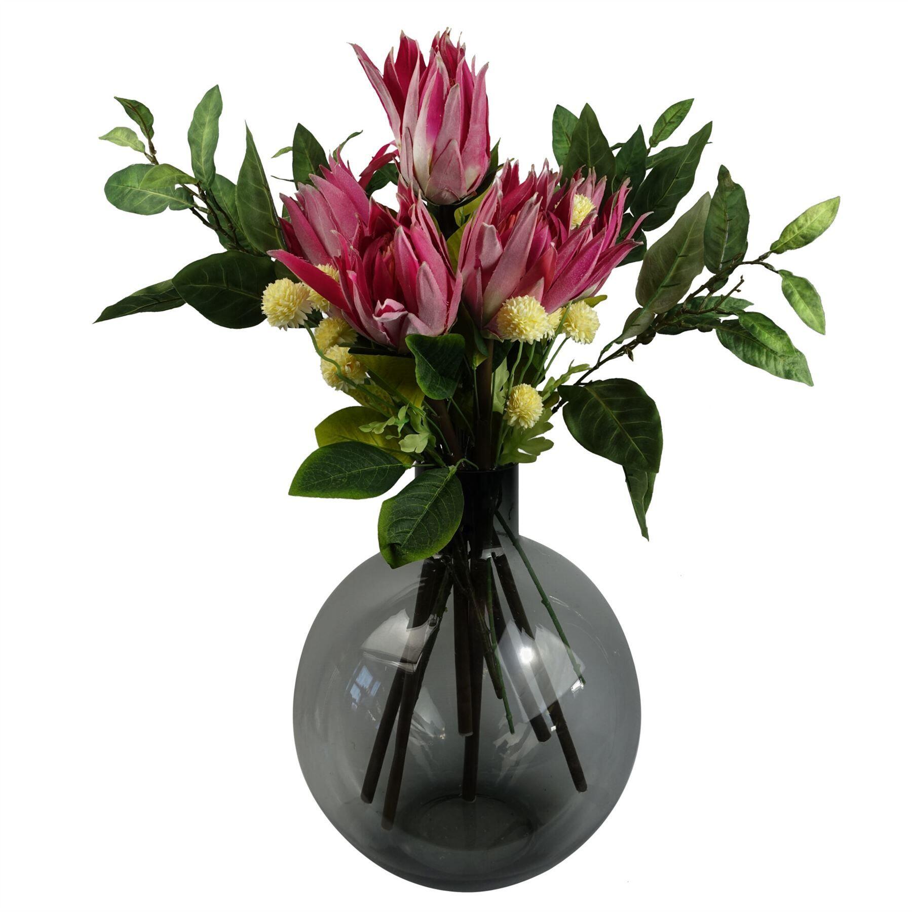 image of pack of 6 x 50cm dahlia pompom yellow artificial stem view 3