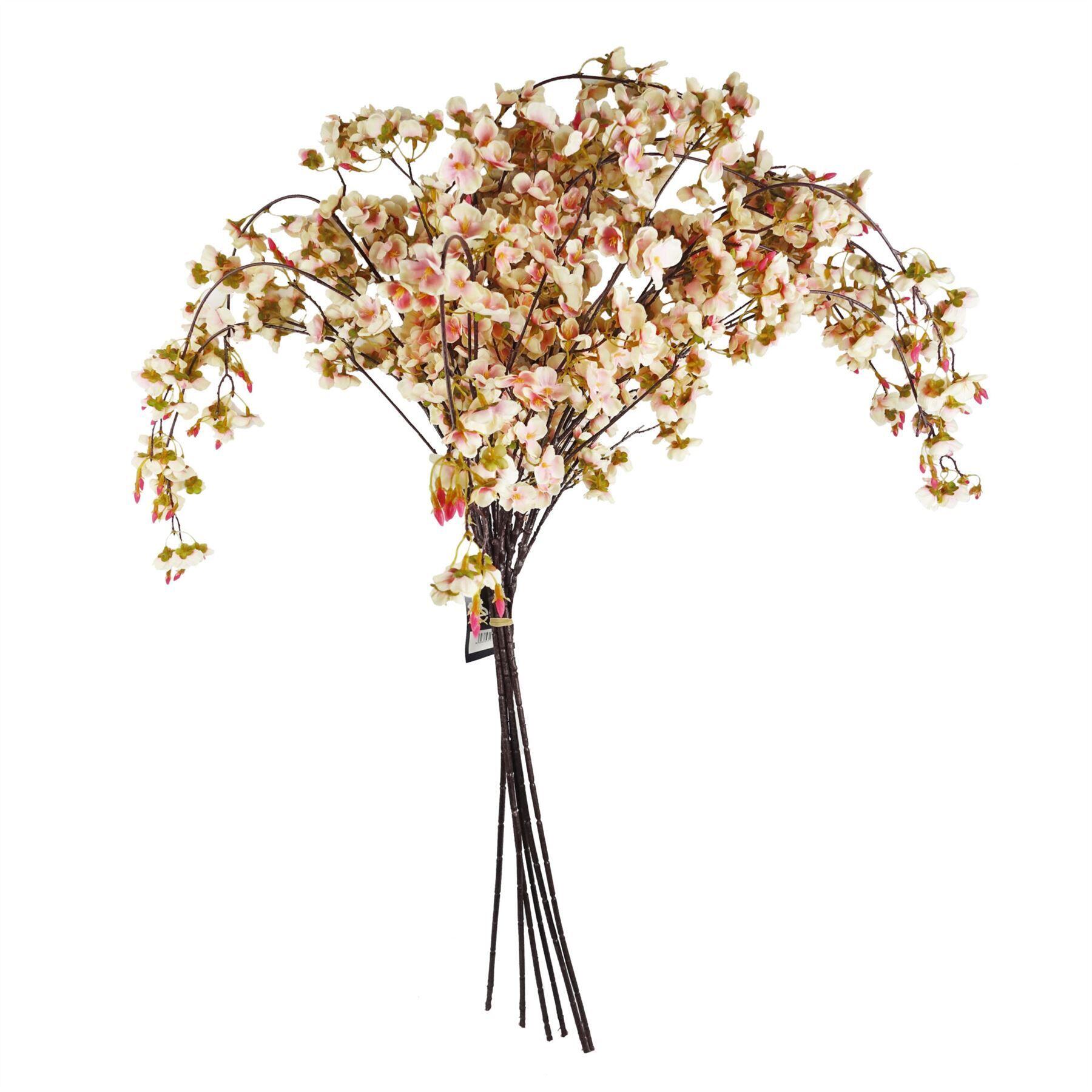 image of pack of 6 x 110cm natural pink trailing cherry blossom stem artificial