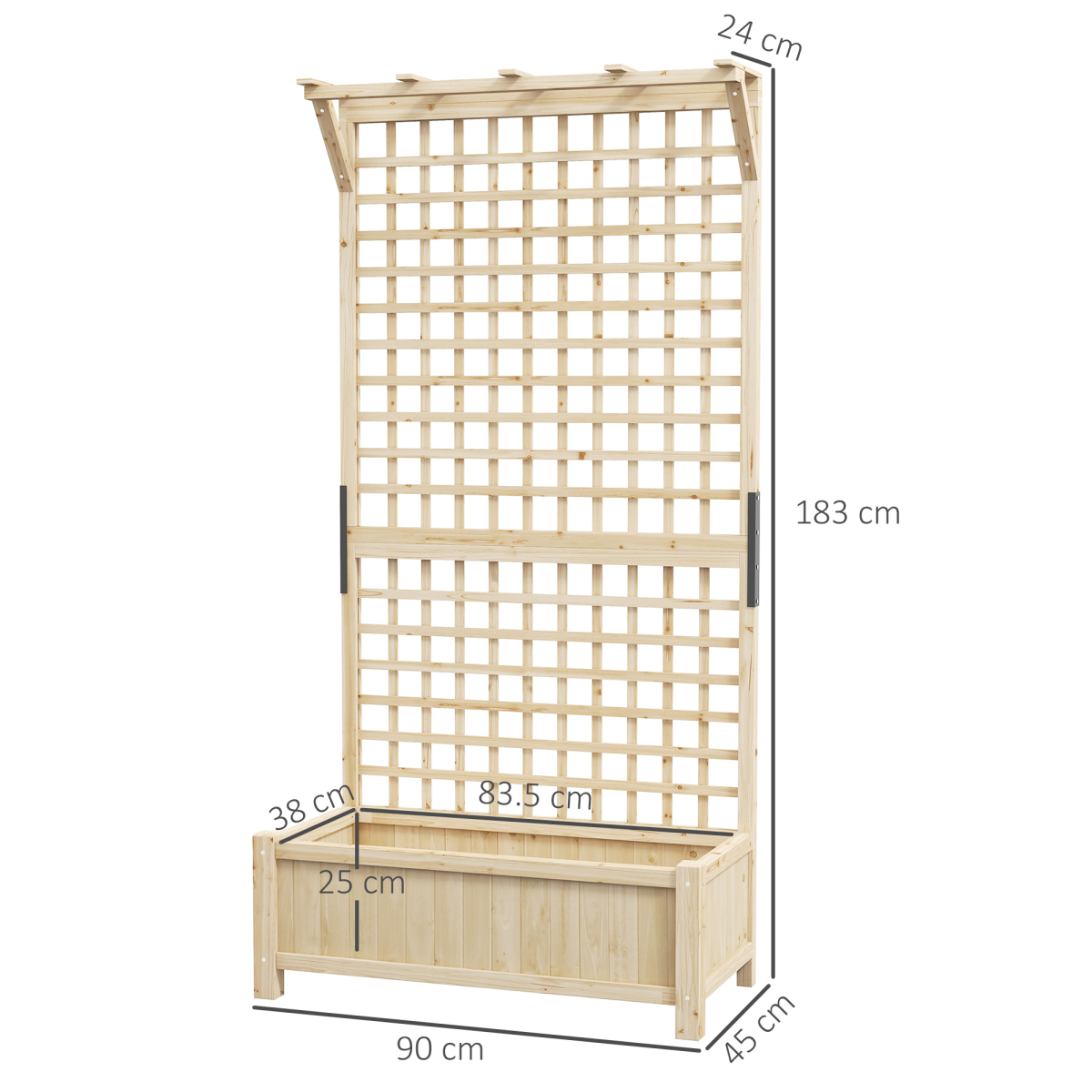 close-up of wood planter with trellis for climbing plants vines planter box natural details