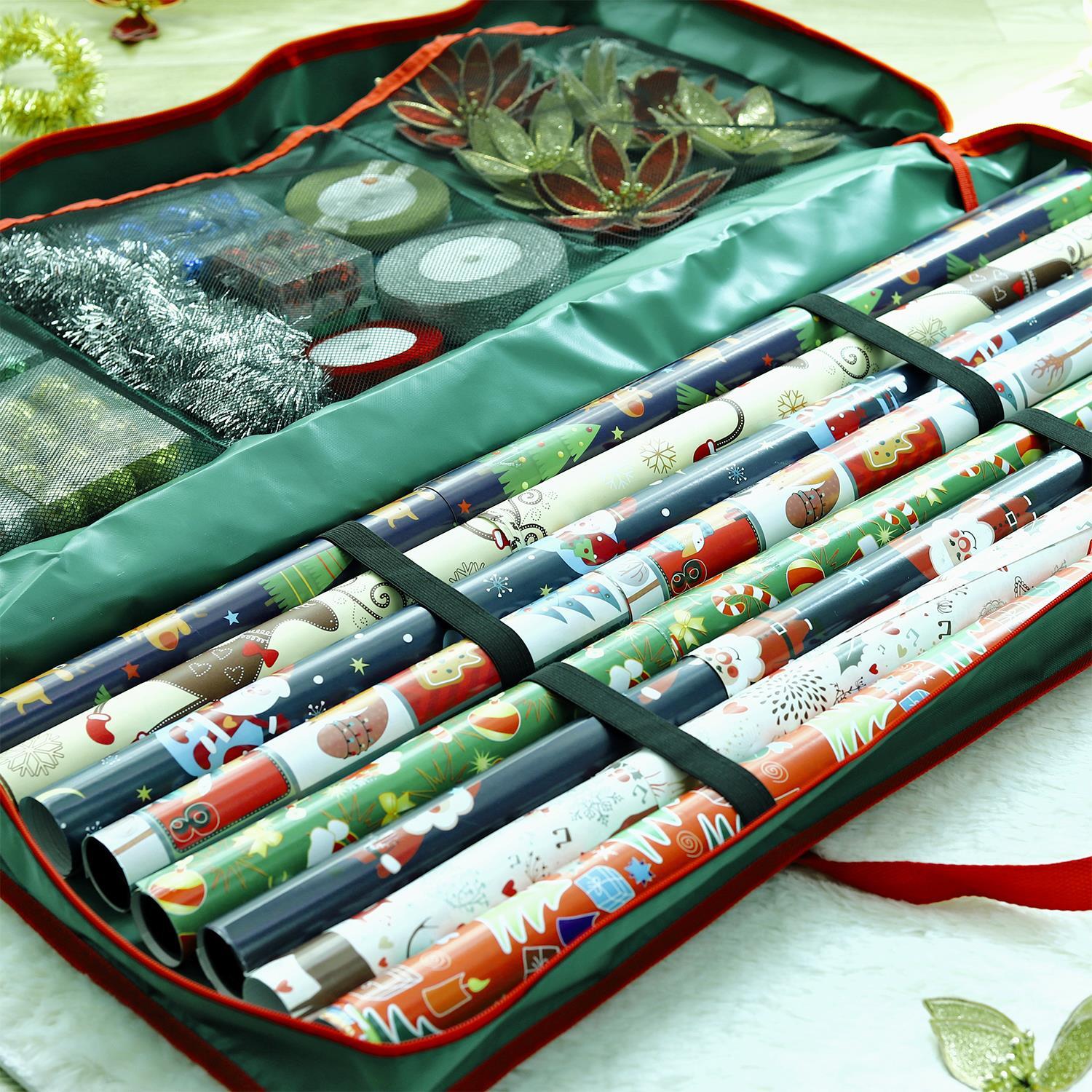 close-up of christmas xmas decoration gift wrap fabric storage bag [green,0008941] details
