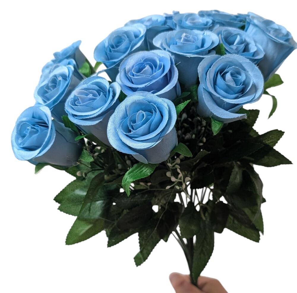 artificial rosebud rose flower bouquet blue