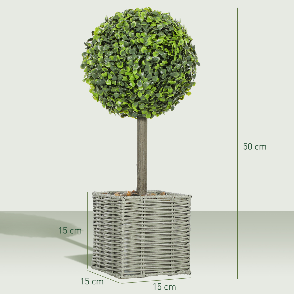 hOMCOM Set of 2 Artificial Plants, 50cm Faux Boxwood Topiary Balls, Green alternative style 5