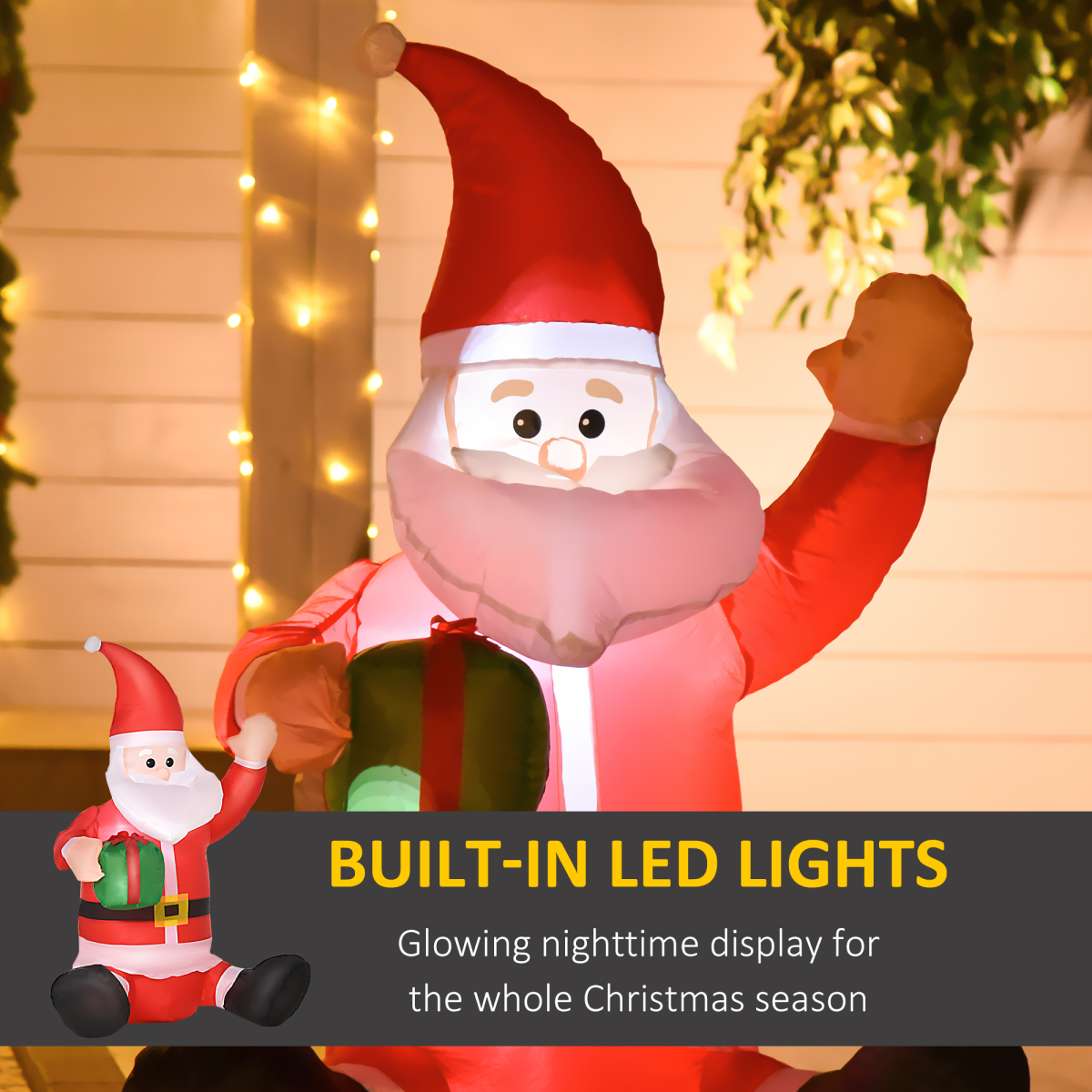 product photo of 4ft Inflatable Christmas Santa Claus Gift with LED Xmas Outdoor