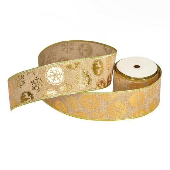 Christmas Ribbon with Snowflake and Reindeer Pattern