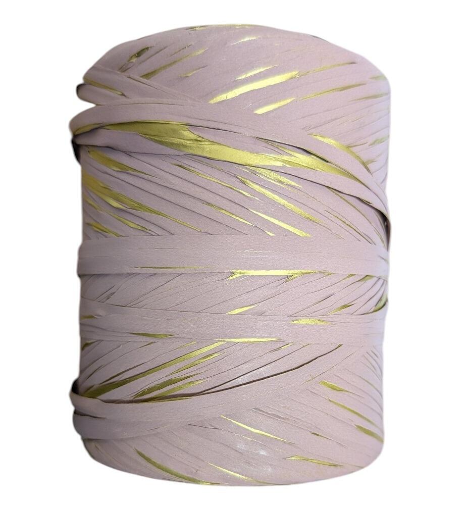 Raffia Ribbon 200m Roll Gold Pink
