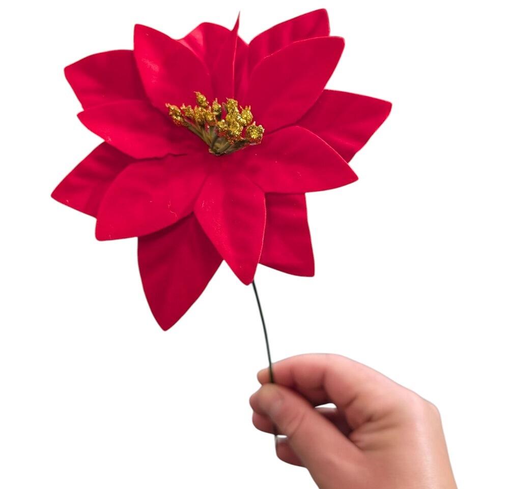 red velvet artificial poinsettia pick flower
