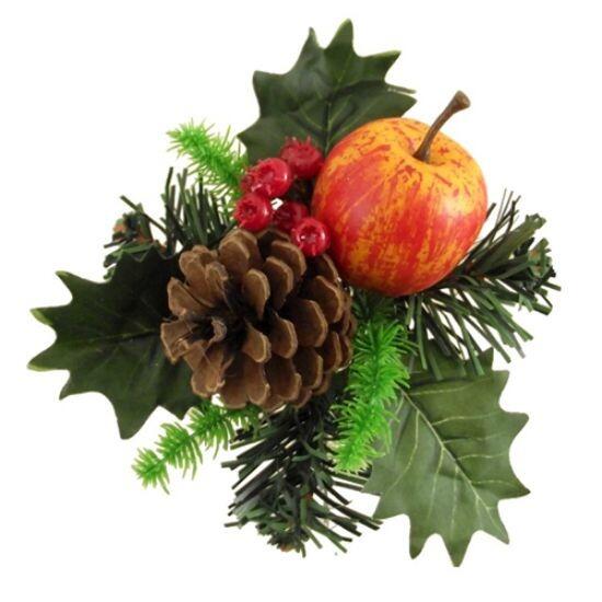 Christmas Artificial Pick with Berries, Apple and Cone on a pick