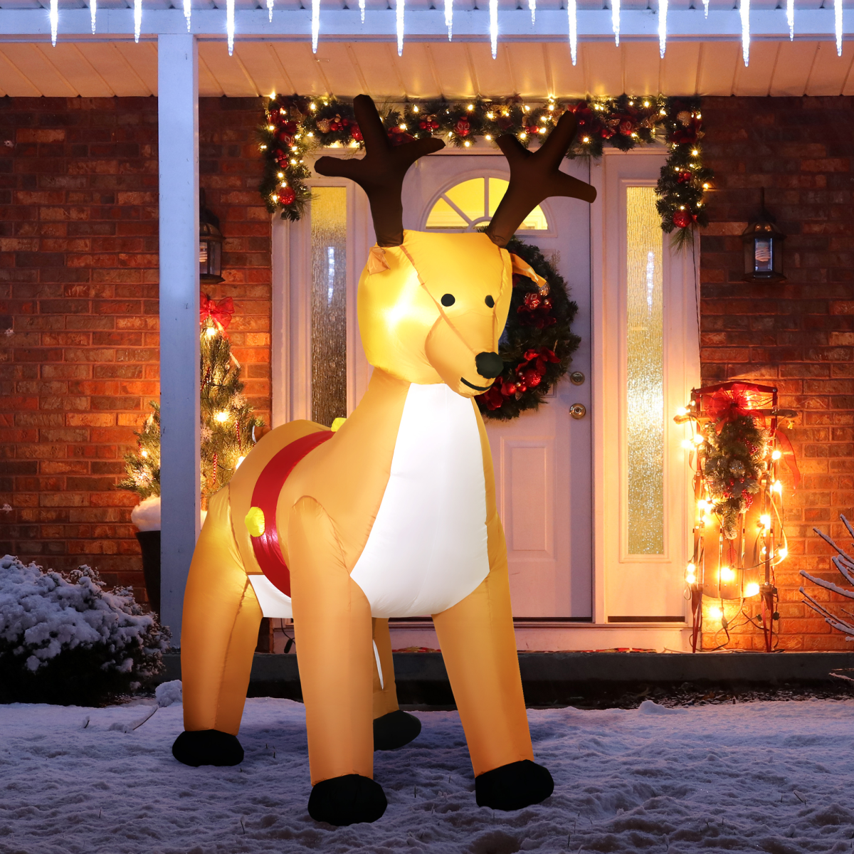 Reindeer Inflatable Realistic 6ft Christmas Inflatable Reindeer Deco Xmas Lights Indoor and Outdoor ...