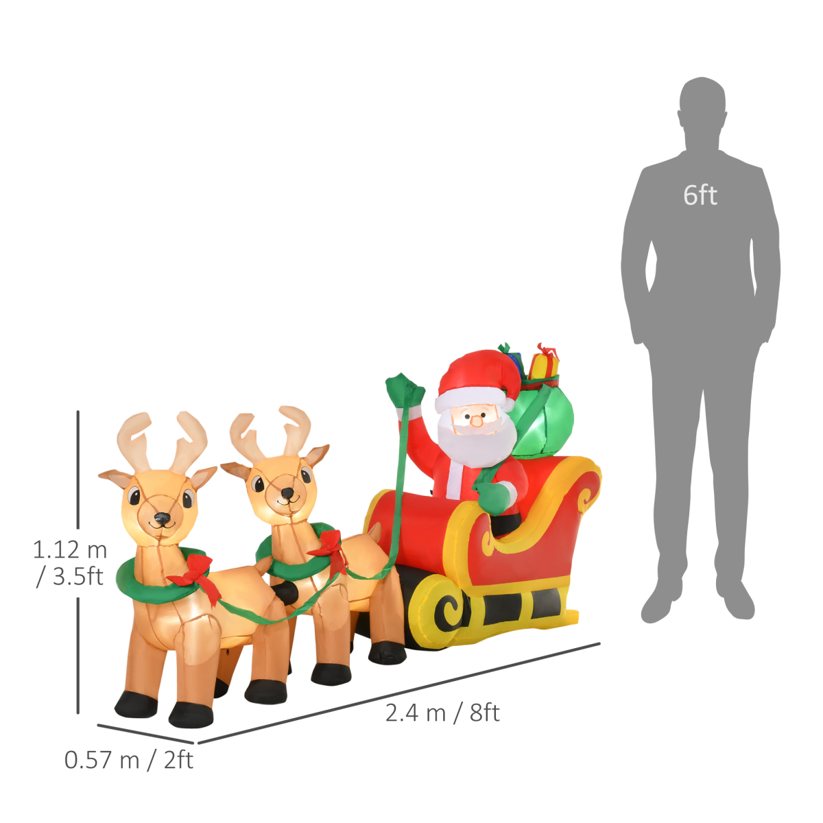 Clean product image of 3.5ft Christmas Inflatable Santa Claus on Sleigh, LED Indoor Outdoor suitable for SEO.