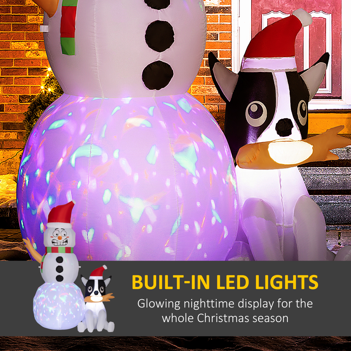 Product shot of 6.2FT Christmas Blow Up Snowman with Dog for Garden, ready for online purchase.