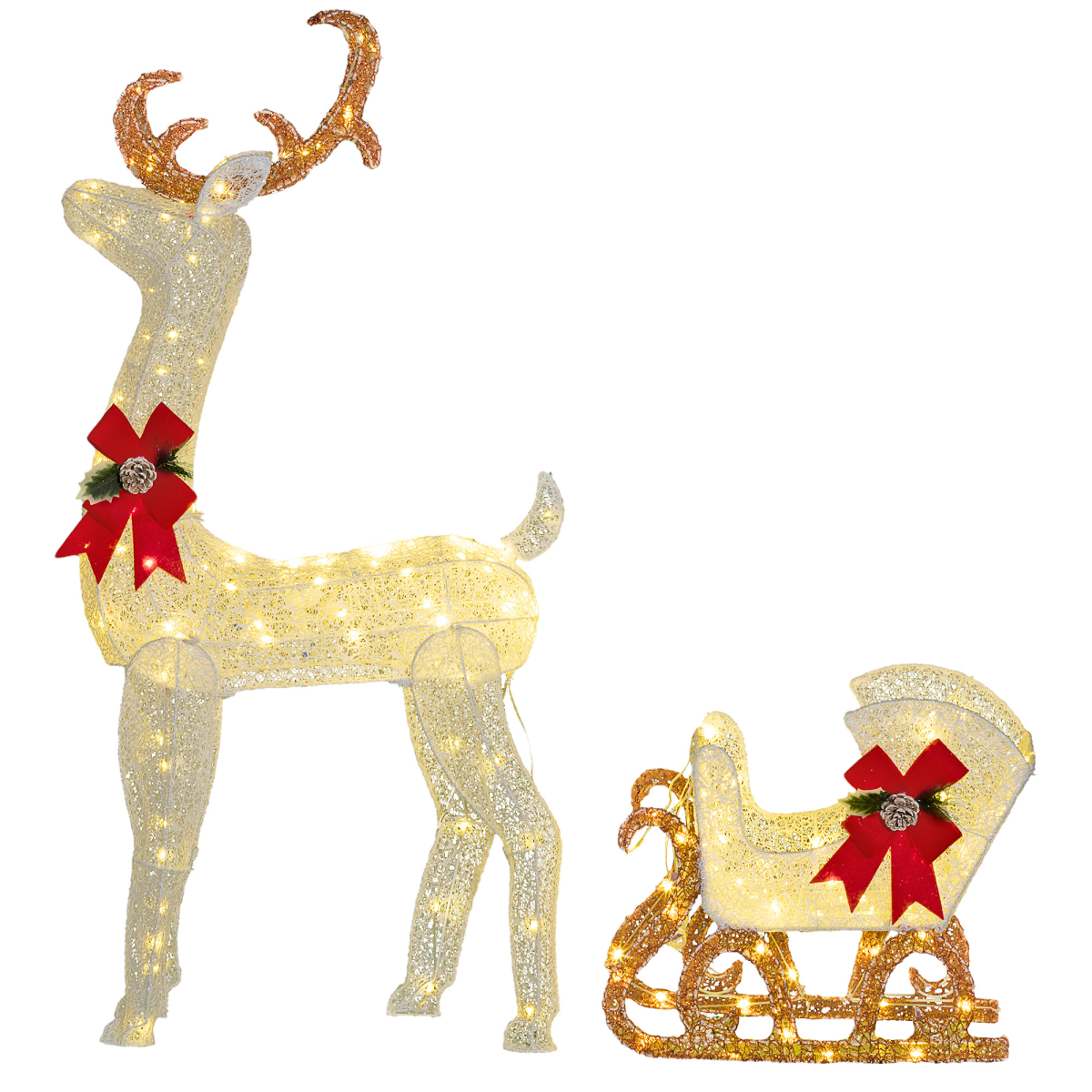 Outsunny Light Up Reindeer & Sleigh Christmas Decoration