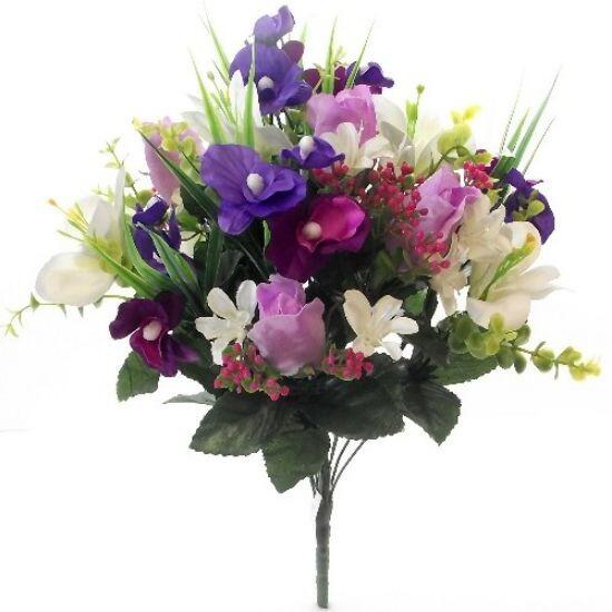 artificial flower bush lilac purple roses and orchid