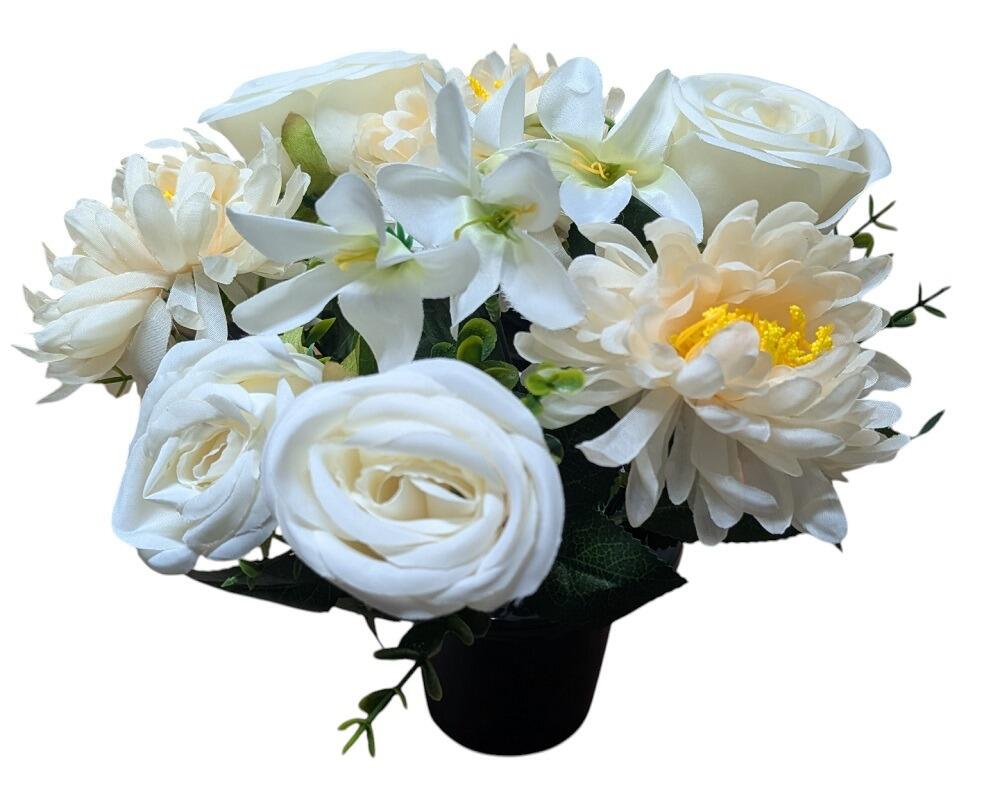 Artificial Grave Flowers with Pot roses ivory cream bouquet in vase