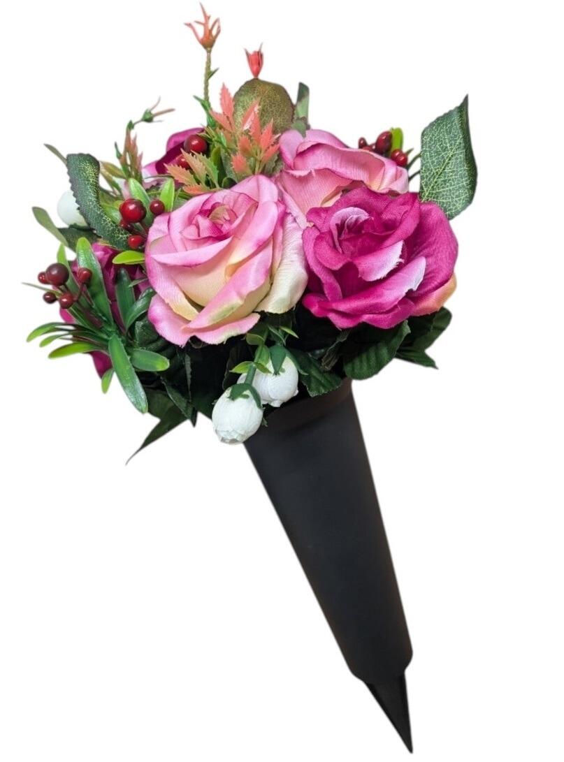 Artificial Flower Grave Spike with Pink Roses Mix