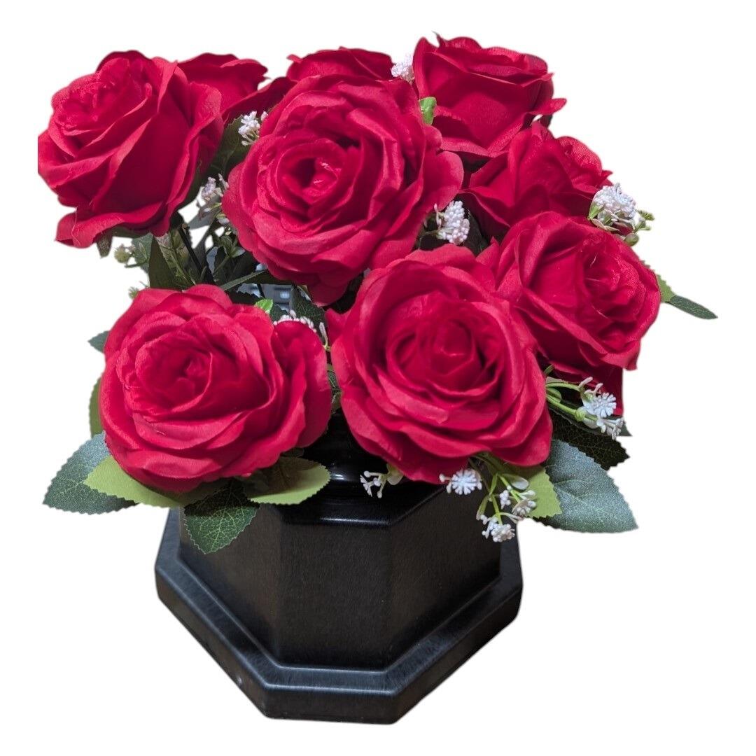 Artificial Grave Flowers in Pot Red Rose Mix