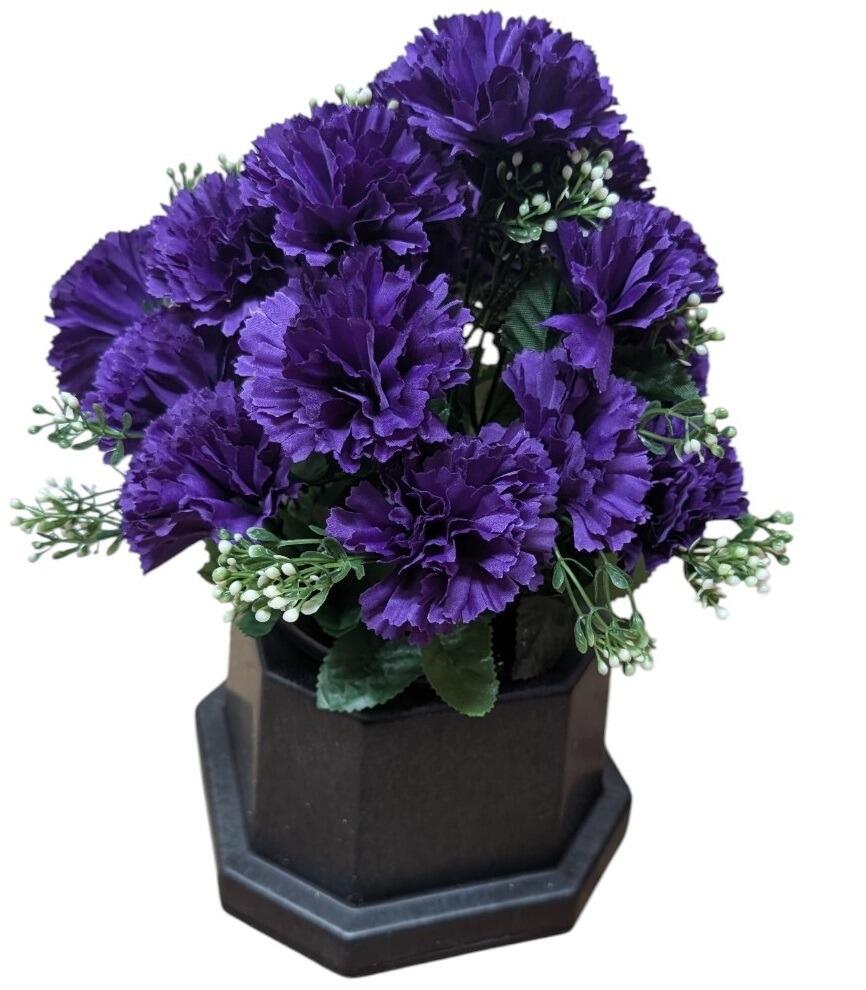 Artificial Grave Flowers in Pot Purple Carnations