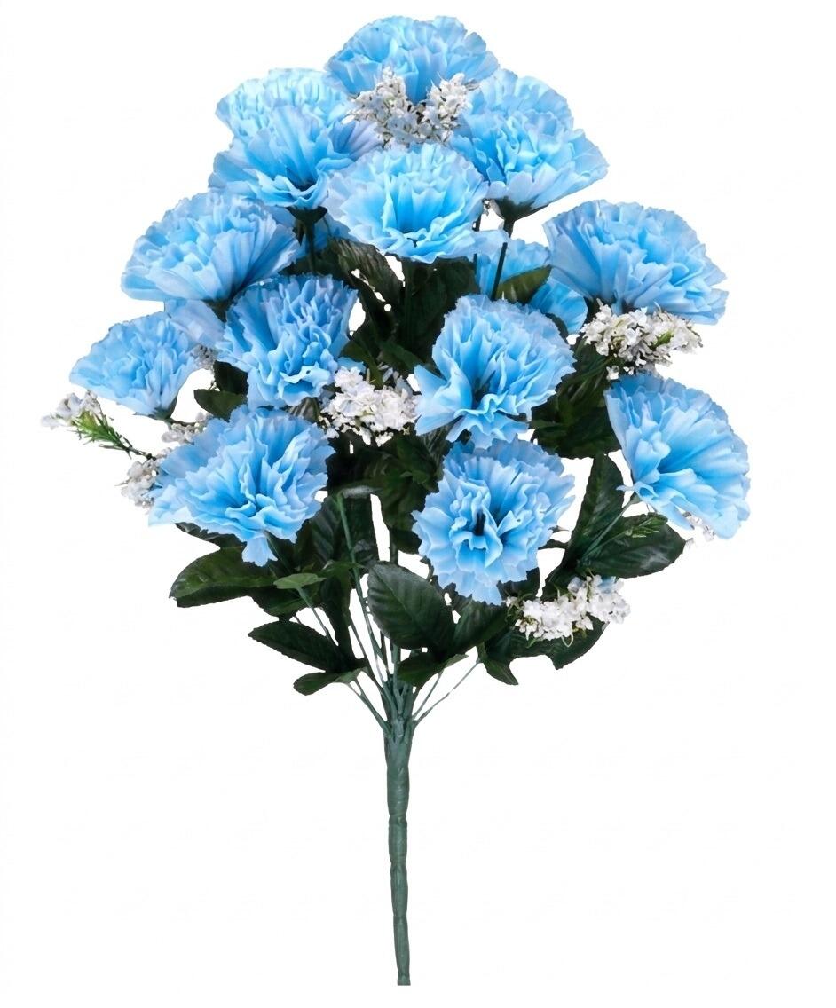 46cm Artificial Baby Blue Carnation Bush 18 Flower Heads