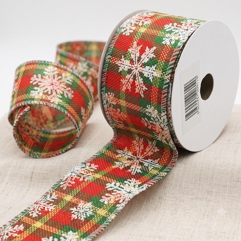red snowflake tartan christmas ribbon roll 63mm