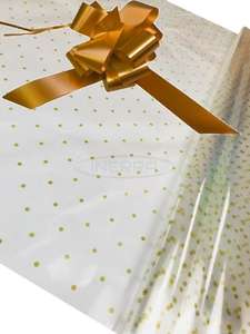 gold Hamper Cellophane and Large Aqua Bow for Wrapping Hampers