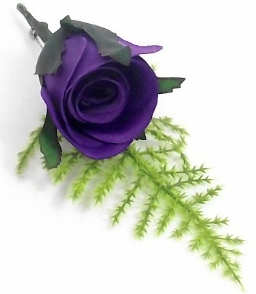 purple buttonhole fern rose flower pin wedding corsage