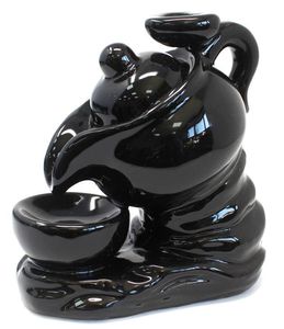 tea pot incense burner black ceramic