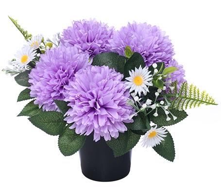 grave vase pot with flowers lilac artificial chrysanthemum