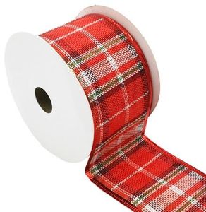 Holiday Home 1.5 Red Plaid Wire Edge Christmas Ribbon, 30 ft