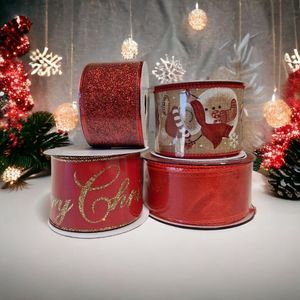 red wired christmas tree ribbon