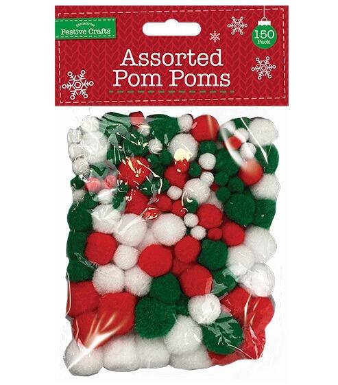 Pom Poms Christmas Glitter Colours, Pack of 150