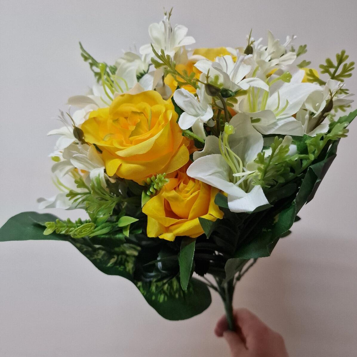 artificial flowers 40cm rose lily bouquet yellow