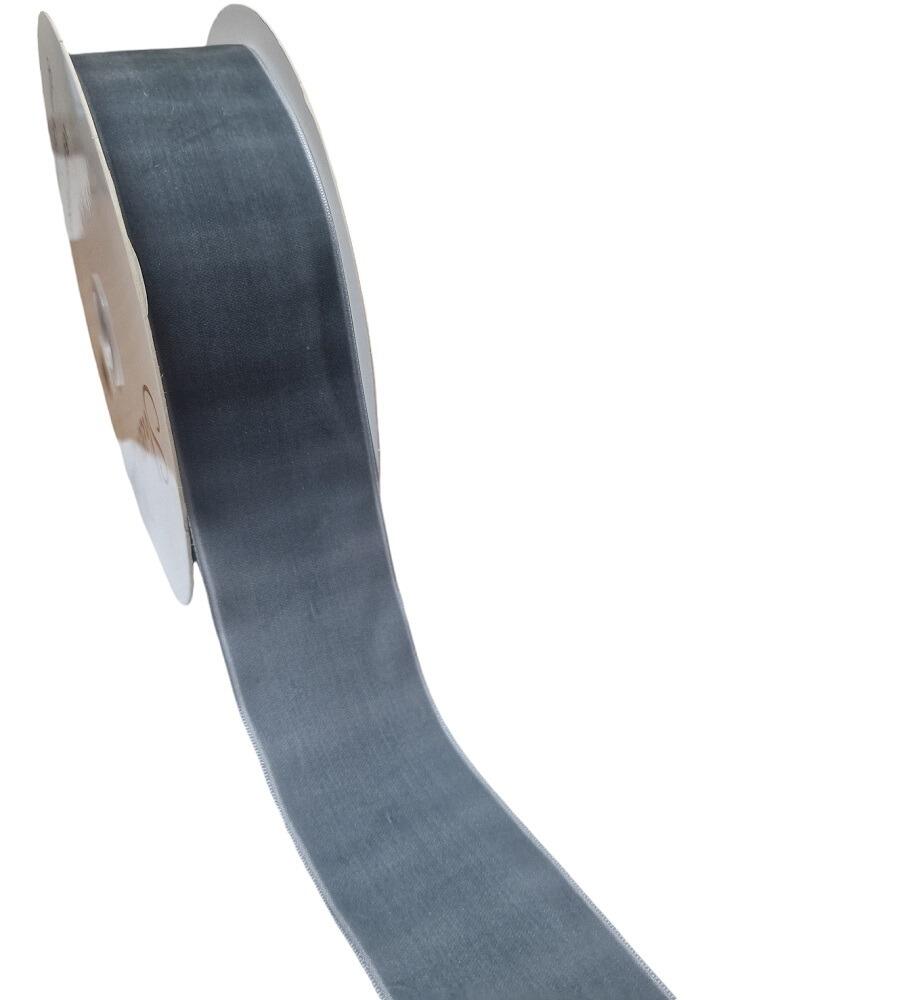 Grey Velvet Ribbon with Sewn Edge