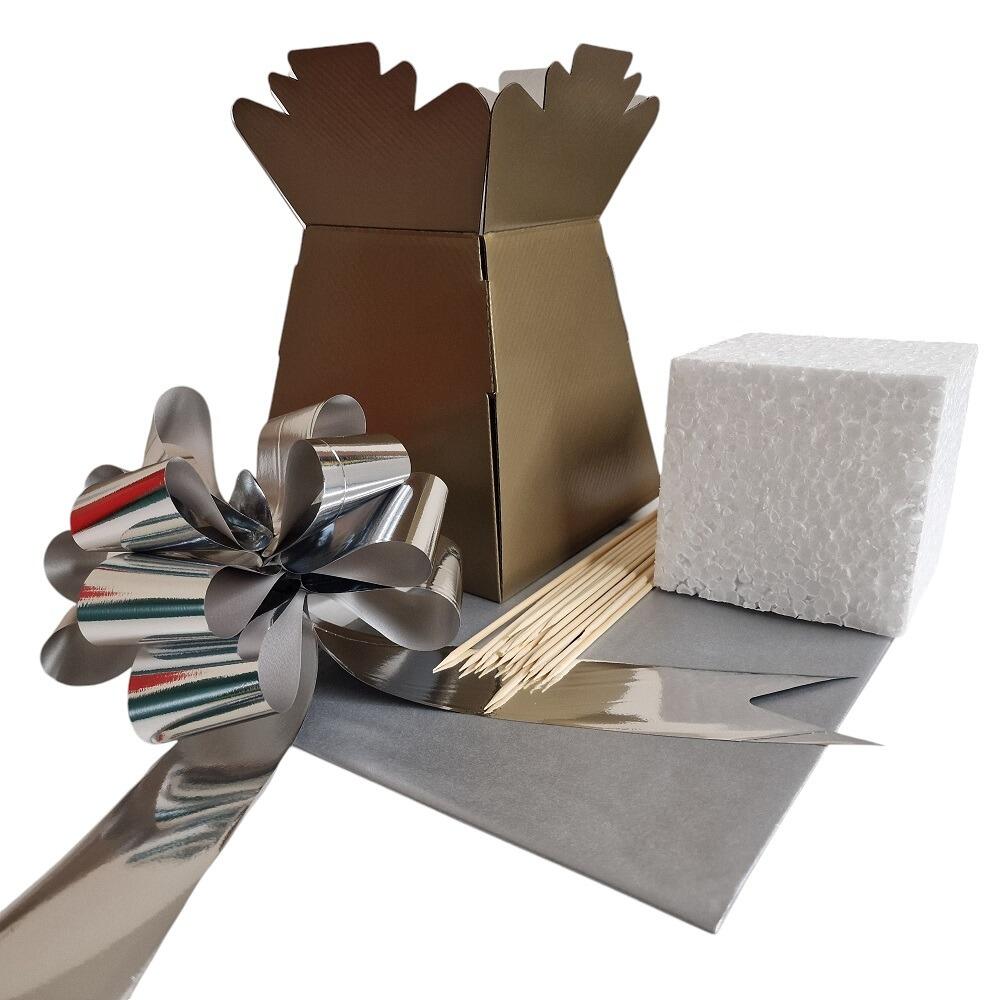 gold florist box for making bouquets with bow kit