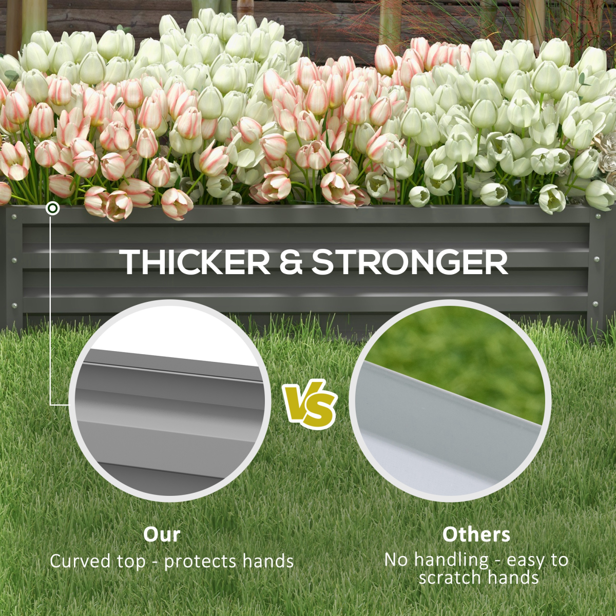 Raised Garden Bed Elevated Planter Box for Flowers Light Grey