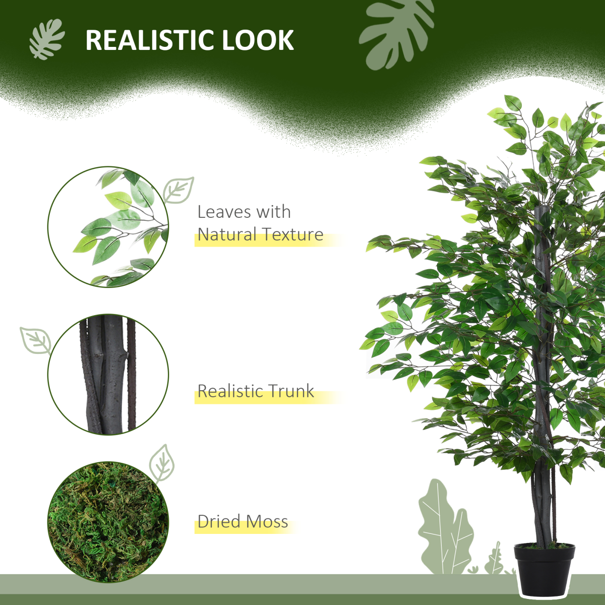 Artificial Banyan Plant Faux Decorative Tree Cement Pot Outsunny