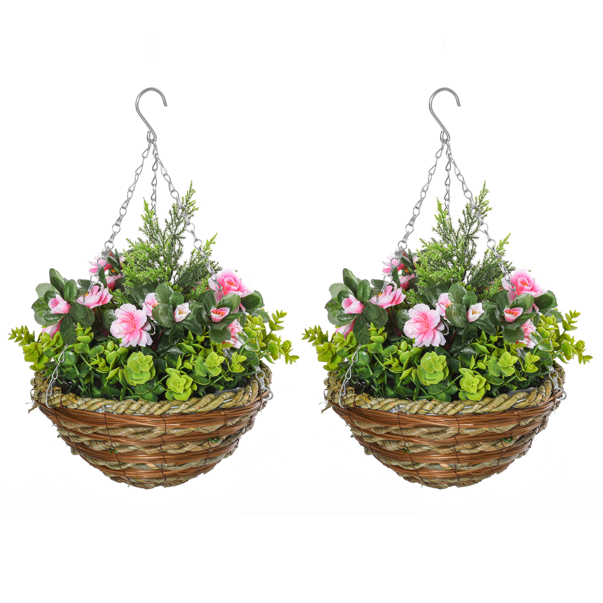 Artificial Lisianthus Flowers Hanging Planter with Basket
