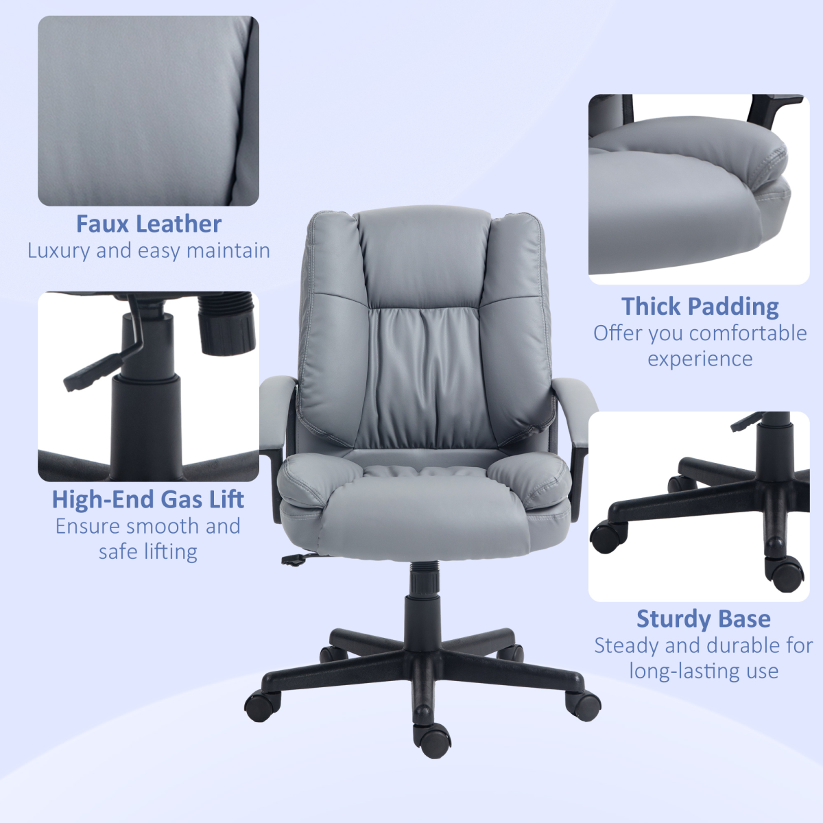 Faux Leather Home Office Chair Light Grey