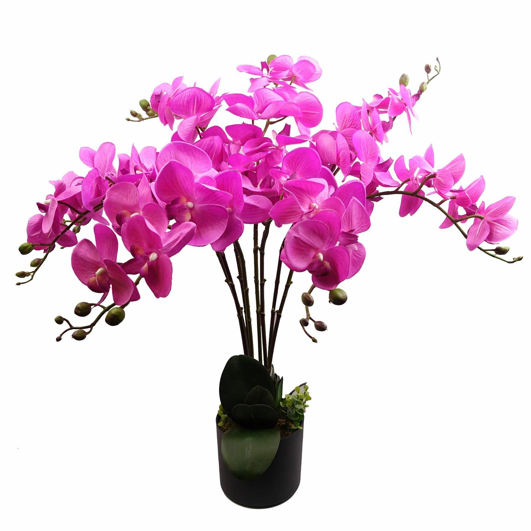 Artificial Deluxe Bush Orchid - Dark Pink with Black Pot