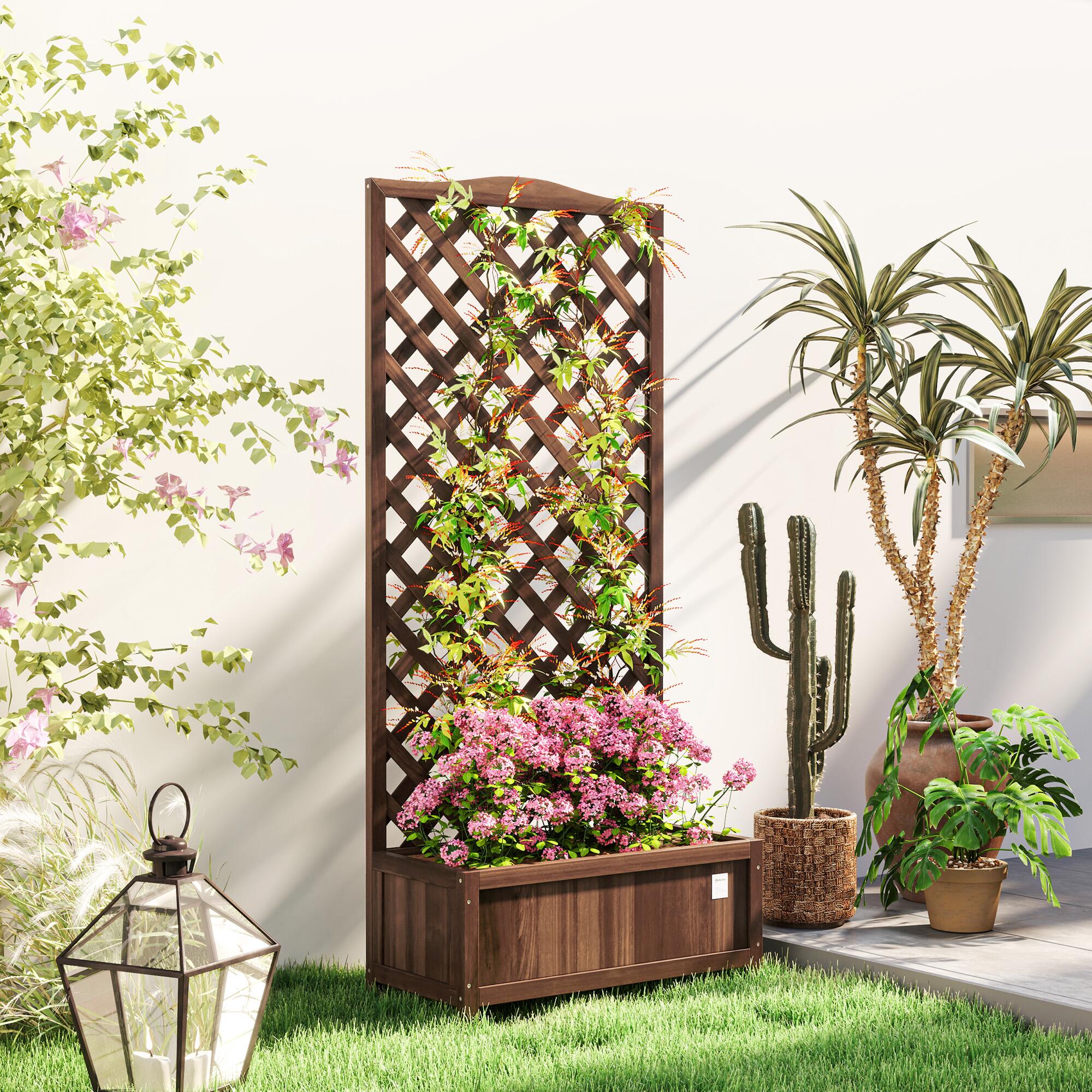 Garden Wooden Planter Box with Trellis Flower Raised Bed