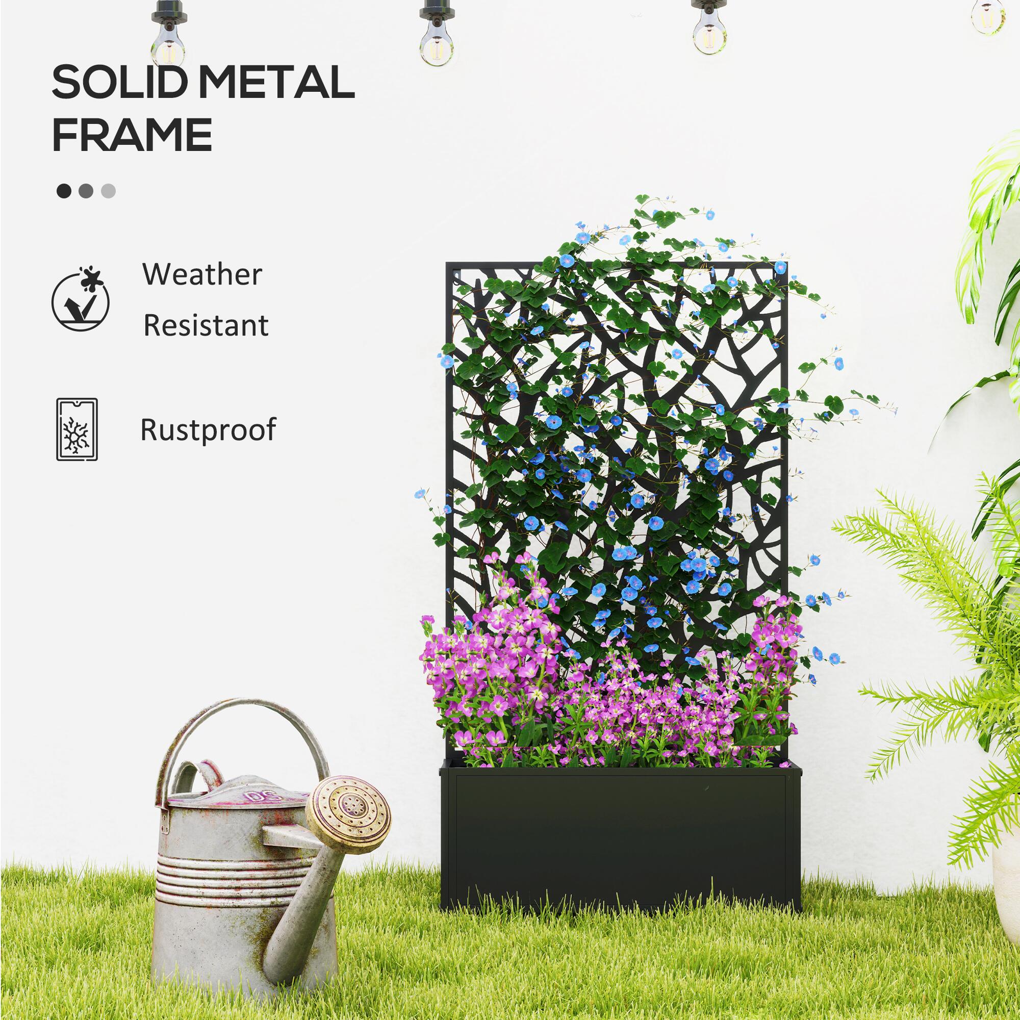 Metal Raised Garden Bed with Trellis, Elevated Planter Box