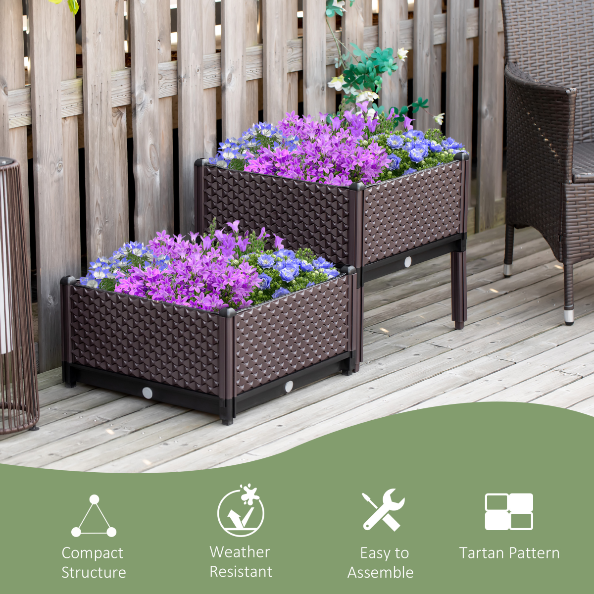 2-Piece Raised Garden Bed Planter Box for Flowers