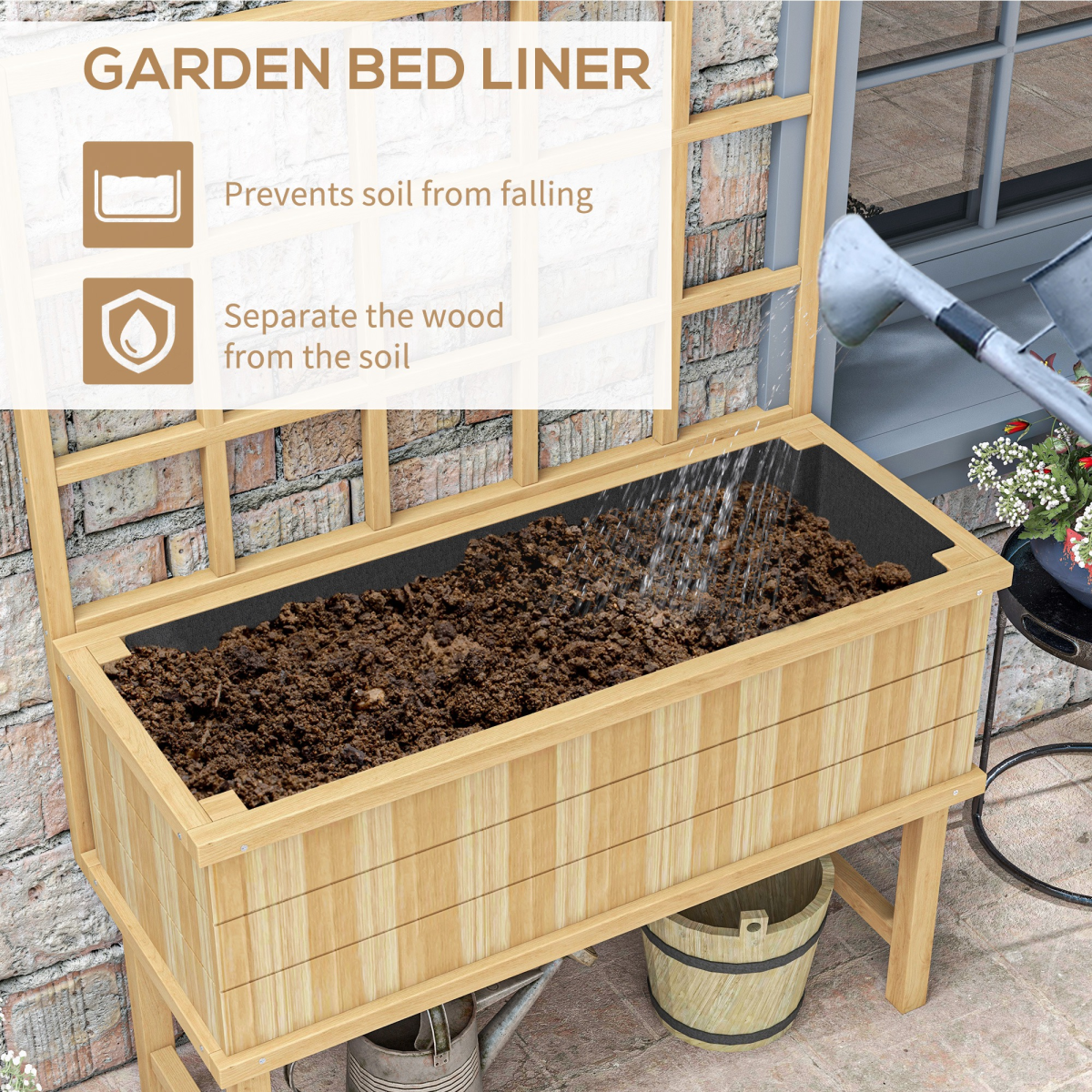 Wood Raised Planter with Trellis, Garden Bed