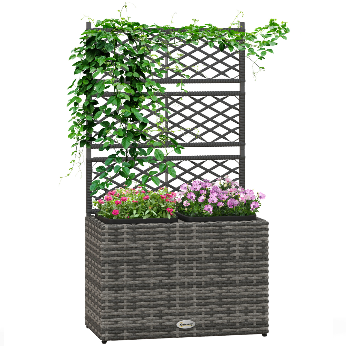 Garden Rattan Planter Box with Trellis Flower Raised Bed