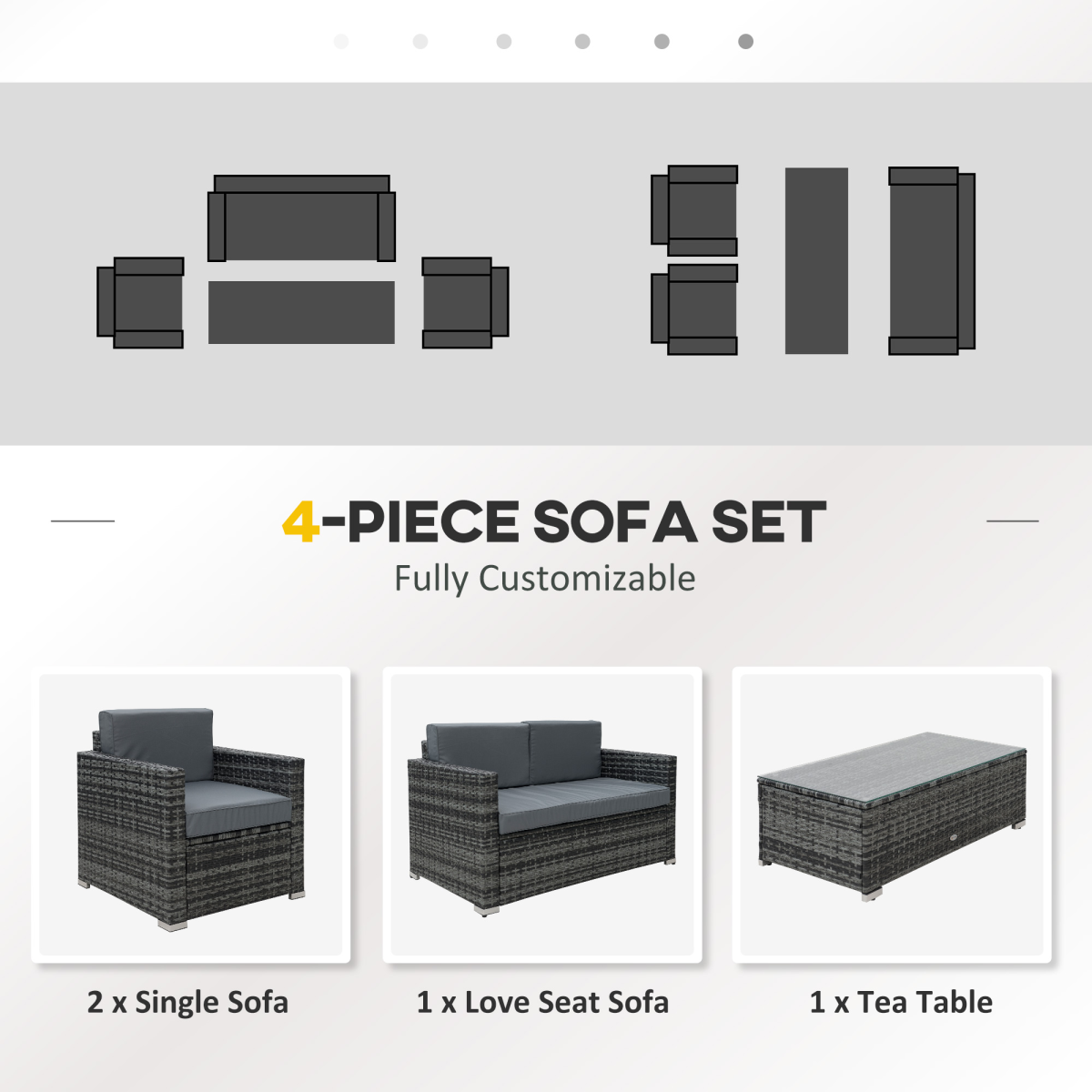 4-Seater Rattan Sofa Set Table