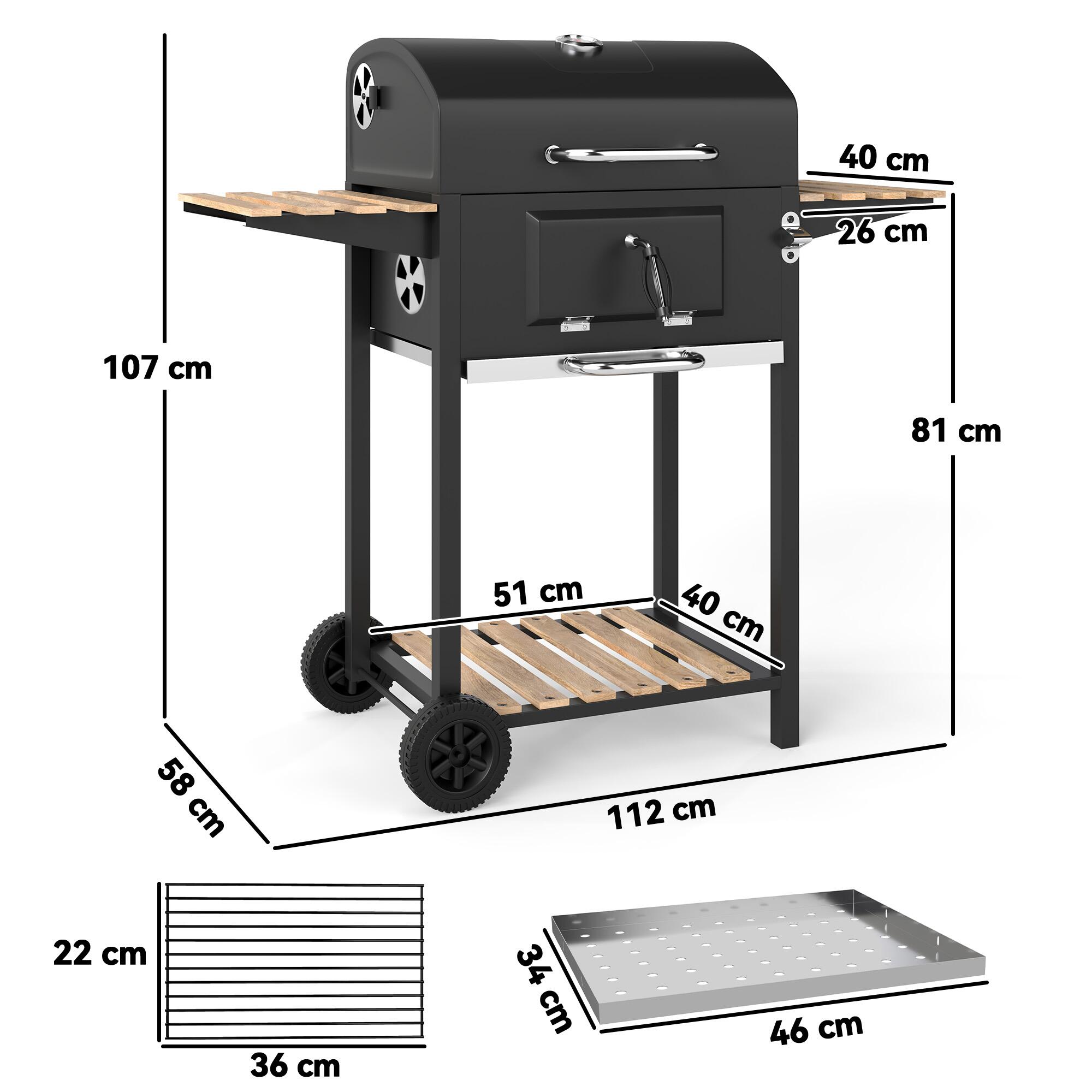 Charcoal BBQ Grill with Warming Rack 3 Shelves