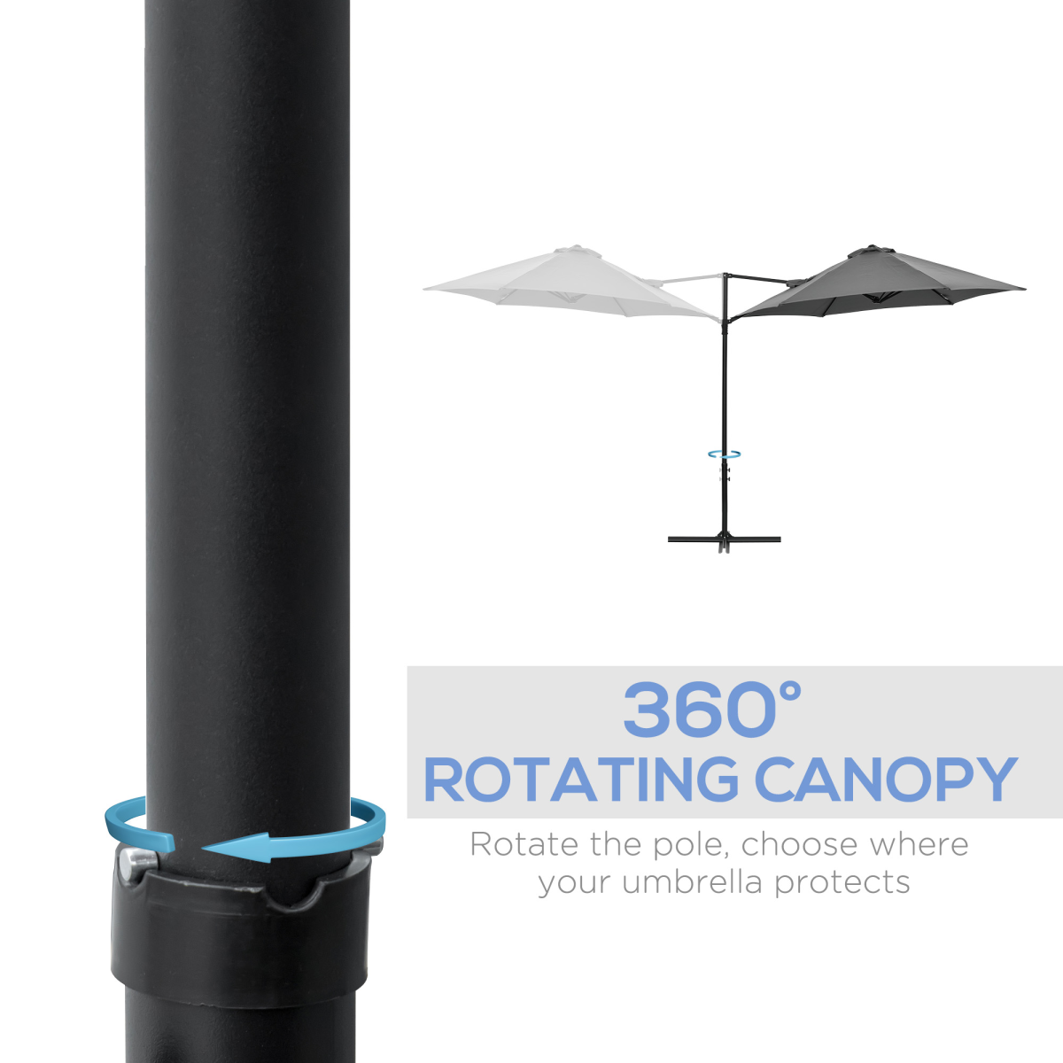 2.5m Garden Cantilever Parasol 360 and Cross Base, Dark Grey