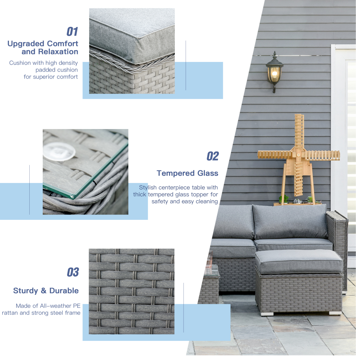 5 Piece Garden Rattan Wicker Corner Sofa Set