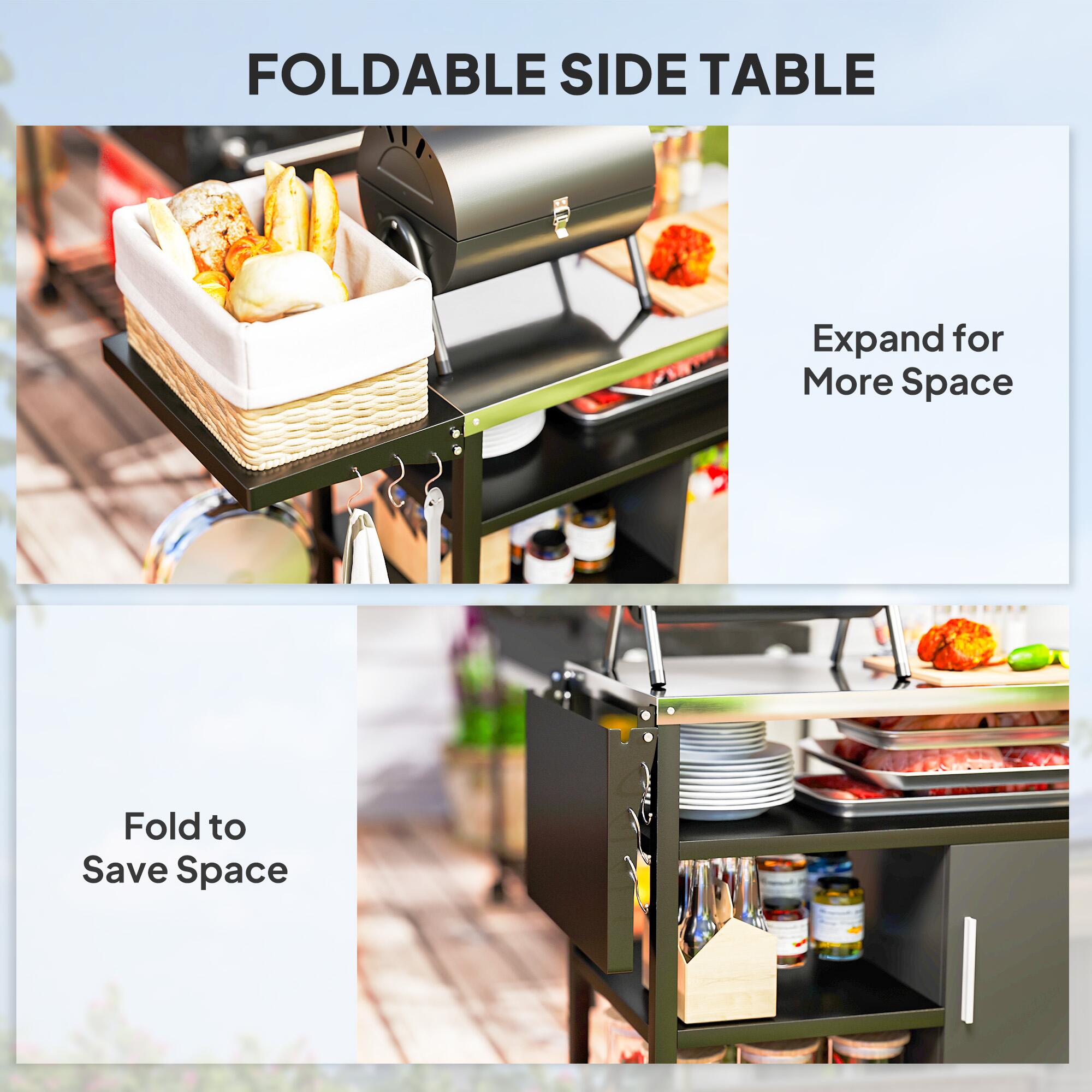 Stainless Steel Outdoor BBQ Trolley, Black