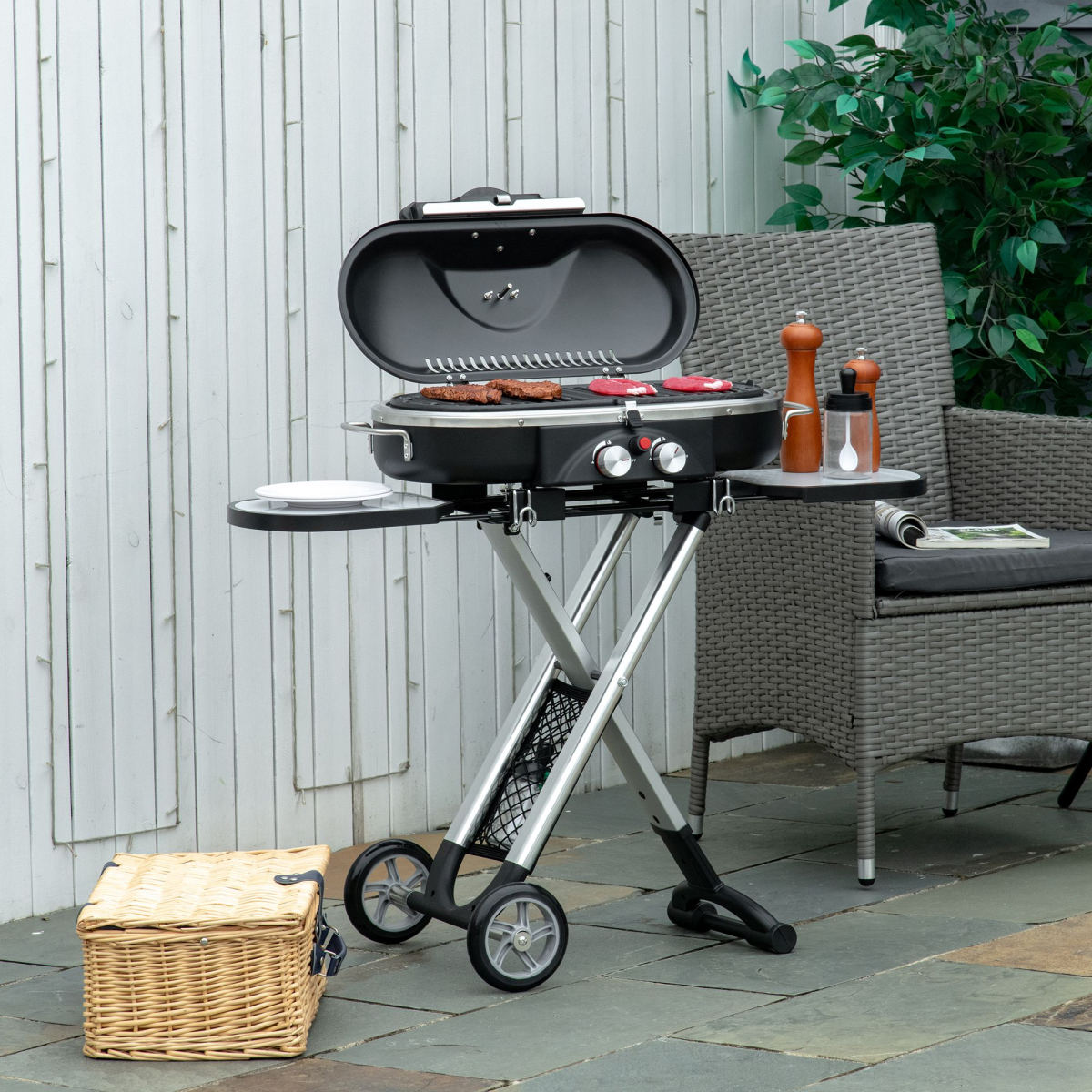 Foldable 2 Burner Gas BBQ Grill Trolley