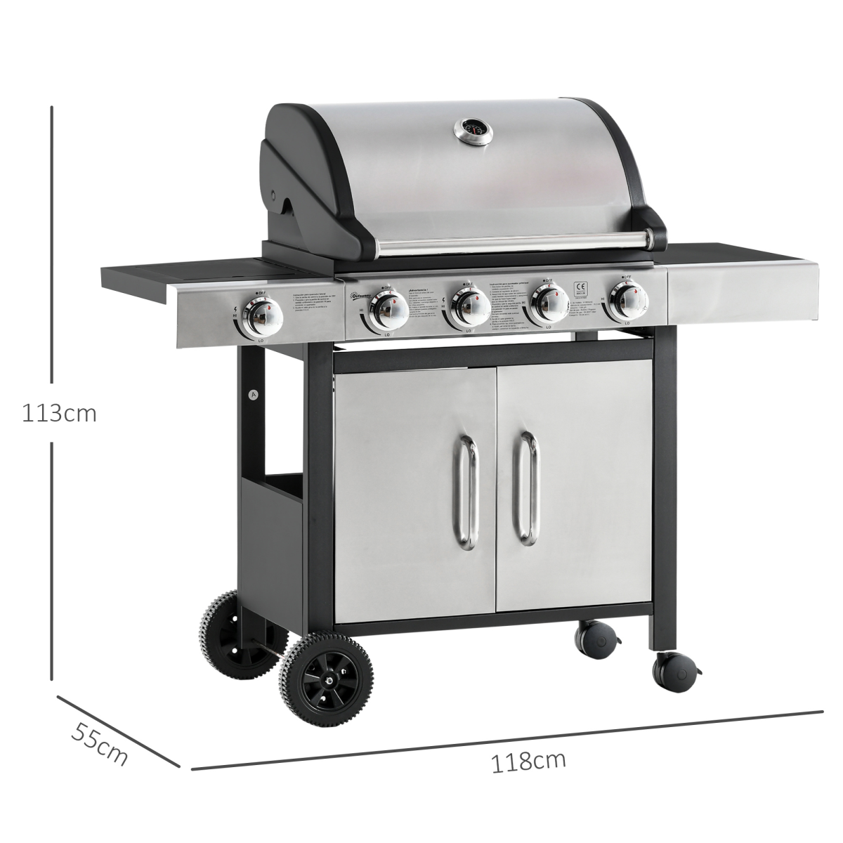 Gas Barbecue Grill 4+1 Burner BBQ Trolley Stainless Steel