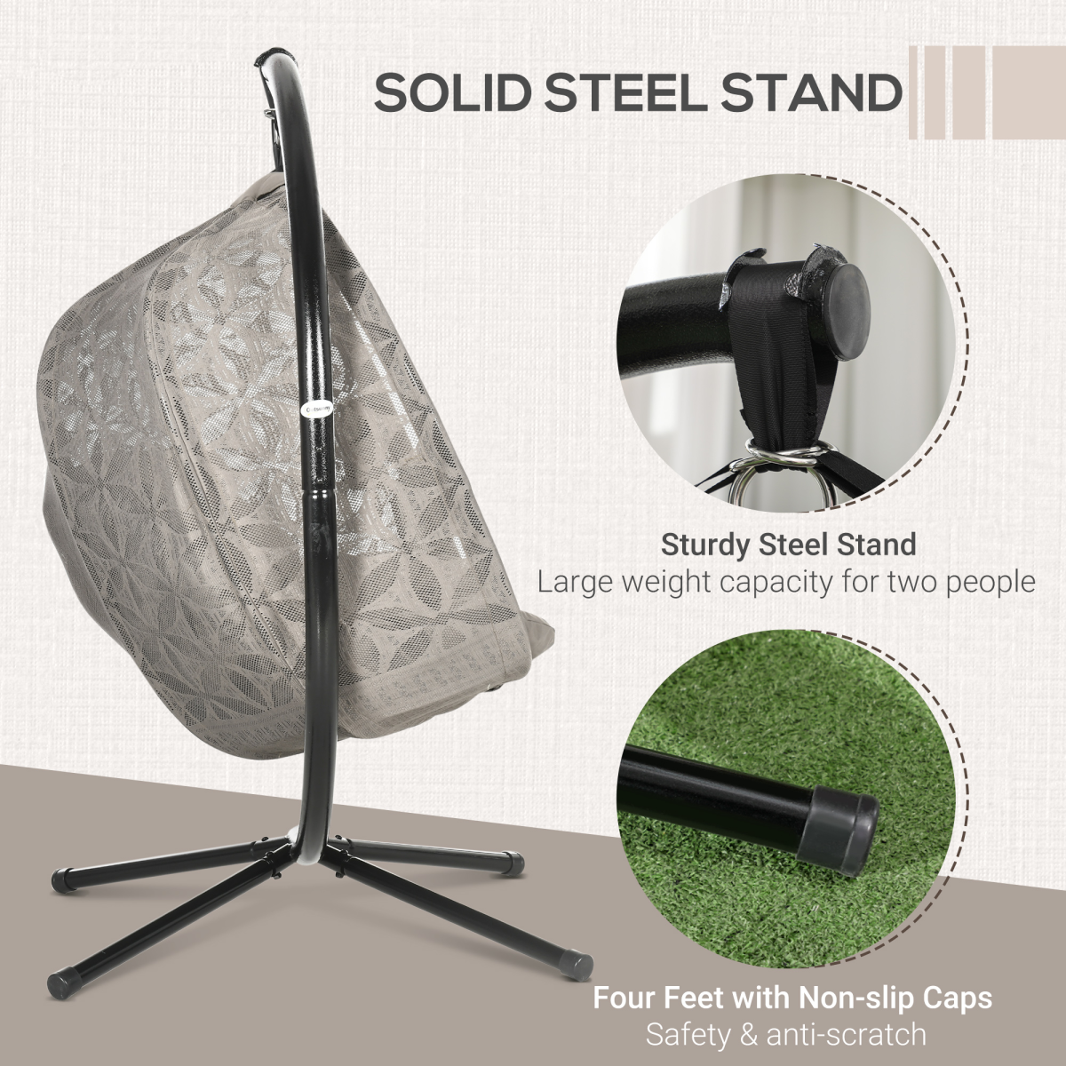 Double Hanging Swing Chair Stand & Cup Holders, Brown